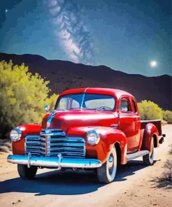 Red Chevy Truck In Moonlight Diamond Painting