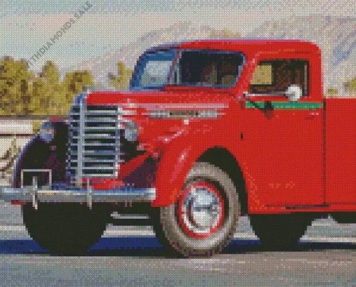 Red Vintage Pickup Truck Diamond Painting