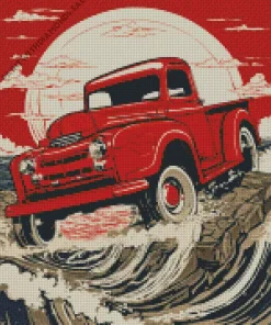 Retro Red And White Truck Diamond Painting