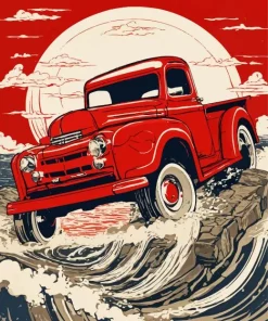 Retro Red And White Truck Diamond Painting