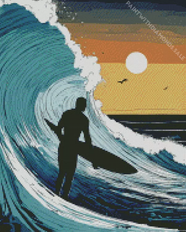 silhouette Surfer Diamond Paintings Silhouette Surfer Diamond Painting