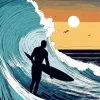 Silhouette Surfer Diamond Painting