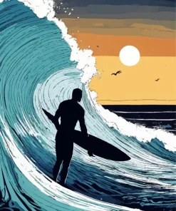 Silhouette Surfer Diamond Painting