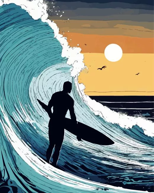 silhouette Surfer Diamond With Numbers Silhouette Surfer Diamond Painting