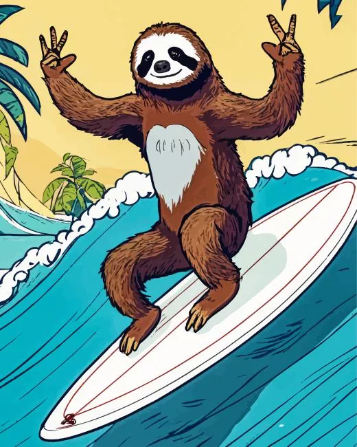 sloth Surfing Diamond With Numbers Sloth Surfing Diamond Painting