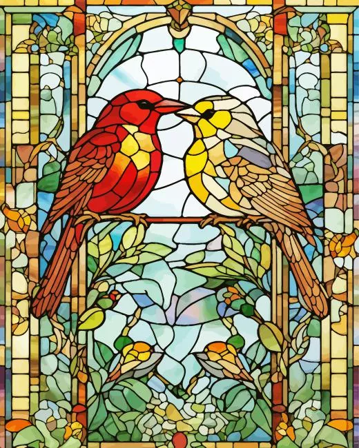 stained glass Lovebirds Diamond By Numbers Stained Glass Lovebirds Diamond Painting