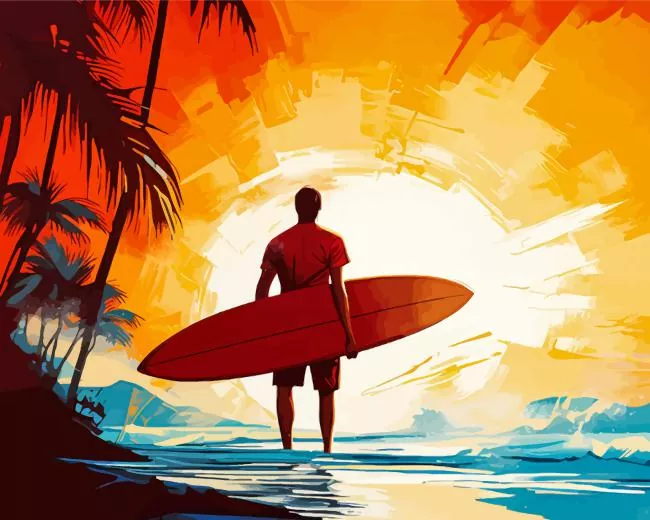 sunset_surfing Diamond With Numbers Sunset Surfing Diamond Painting