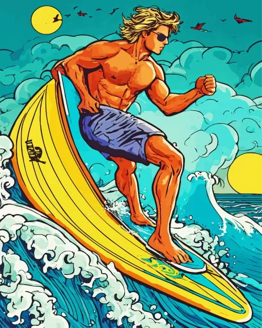 surfer on a surf board Diamond With Numbers Surfer On A Surf Board Diamond Painting
