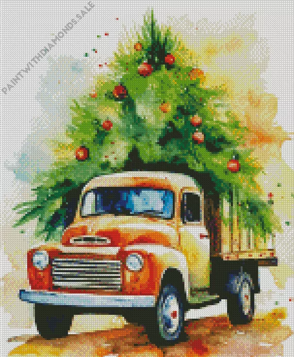 truck and christmas tree Diamond By Numbers Truck And Christmas Tree Diamond Painting