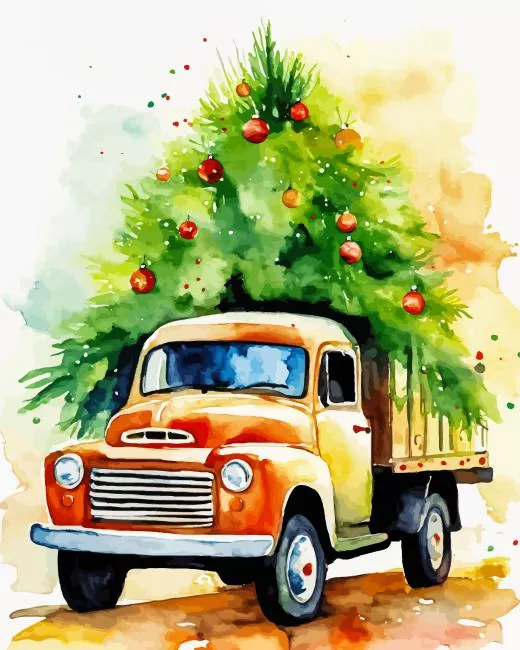 truck and christmas tree Diamond Paintings Truck And Christmas Tree Diamond Painting