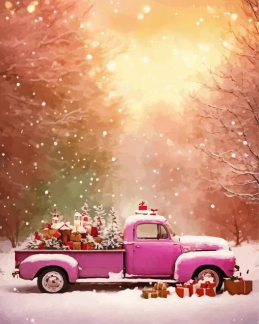 Vintage Pink Truck Diamond Painting