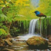 Waterfall And Indigo Bunting Diamond Painting