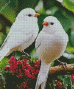 White Lovebirds In A Floral Branch Diamond Painting