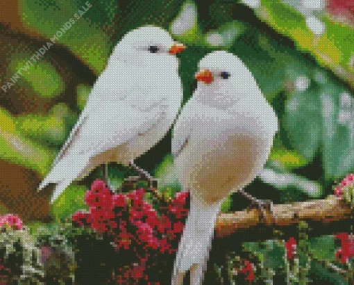 White Lovebirds In A Floral Branch Diamond Painting