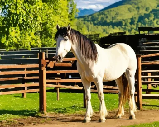 white Shire Horse With Black Hair Diamond Painting