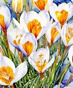 White And Orange Crocus Diamond Painting