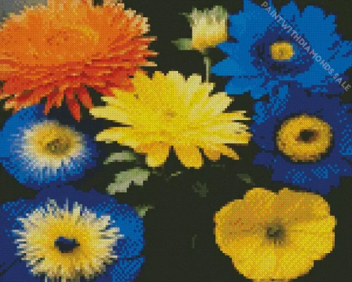 Yellow And Blue Ikebana Flowers Diamond Painting