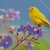 Yellow Canary And Purple Flowers Diamond Painting