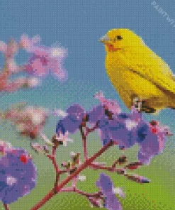 Yellow Canary And Purple Flowers Diamond Painting