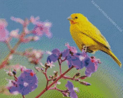 Yellow Canary And Purple Flowers Diamond Painting