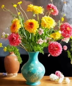 Yellow And Pink Ikebana Vase Diamond Painting