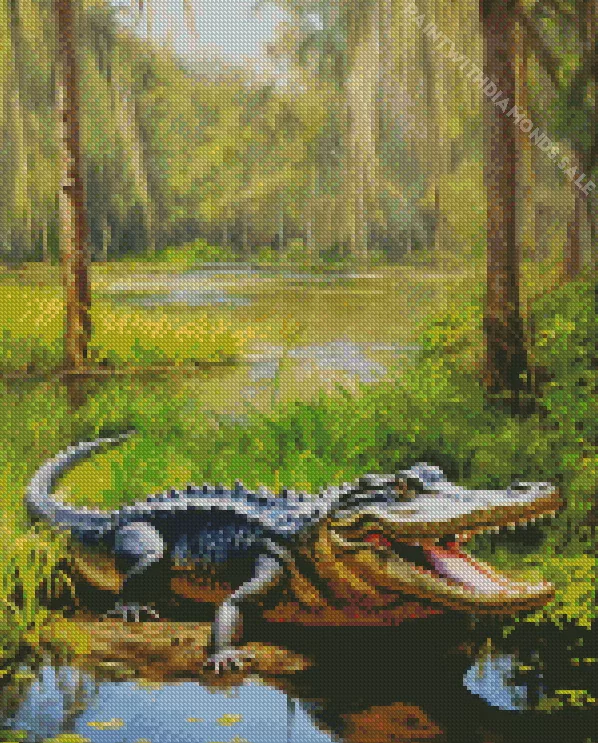 Alligator in a swamp Diamond By Numbers Alligator In A Swamp Diamond Painting
