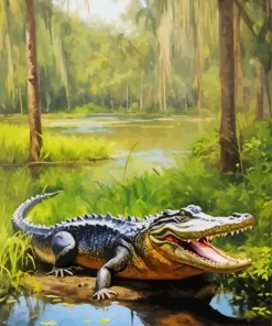 Alligator In A Swamp Diamond Painting