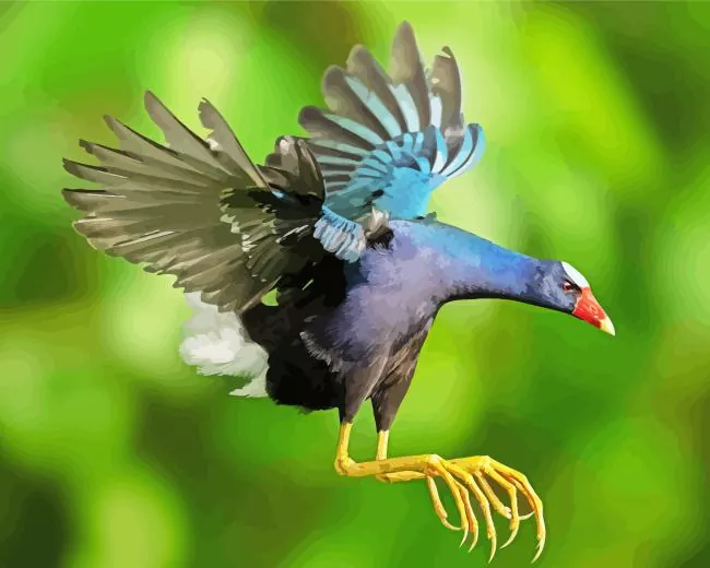 American Purple Gallinule flying Diamond By Numbers American Purple Gallinule Flying Diamond Painting