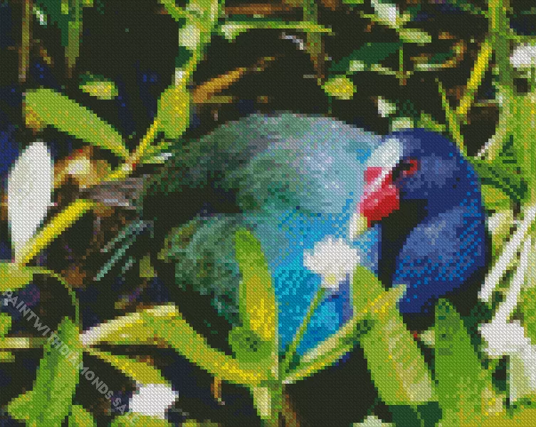 American Purple Gallinule in green leaves Diamond Dotz American Purple Gallinule In Green Leaves Diamond Painting