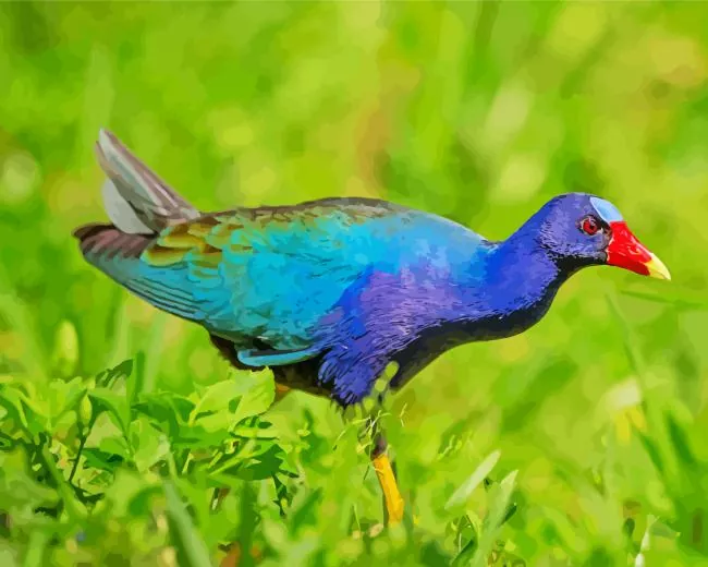 American Purple Gallinule in nature Diamond By Numbers American Purple Gallinule In Nature Diamond Painting