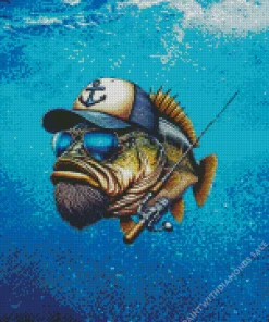 Bass Fish With Sunglasses Diamond Painting