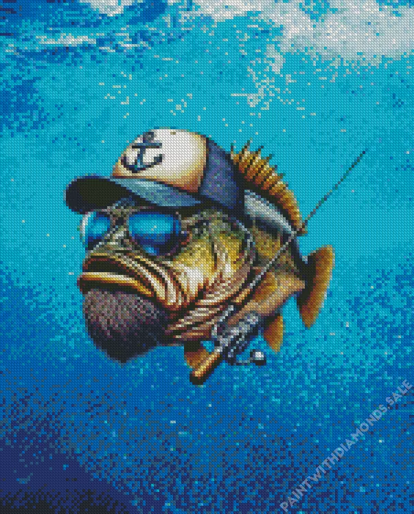 Bass fish with sunglasses Diamond Paintings Bass Fish With Sunglasses Diamond Painting