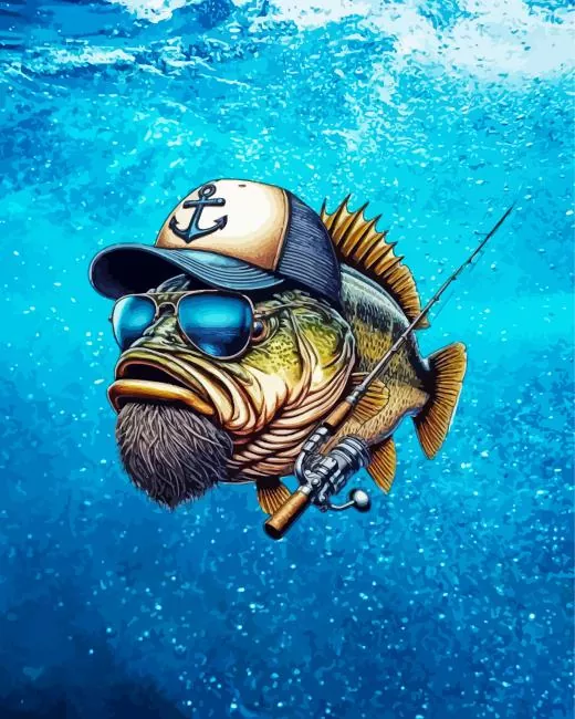Bass fish with sunglasses Diamond With Numbers Bass Fish With Sunglasses Diamond Painting