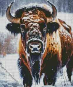 Bison In Snow Diamond Painting