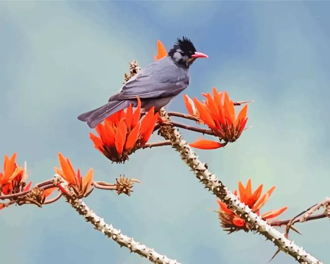 Black Bulbul on floral branches Diamond Paints Black Bulbul On Floral Branches Diamond Painting