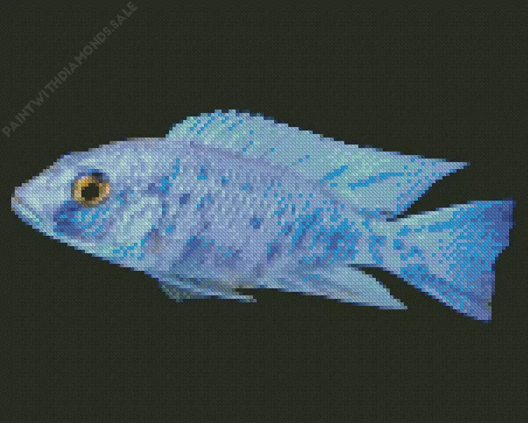 Blue Neon Cichlid Diamond With Numbers Blue Neon Cichlid Diamond Painting