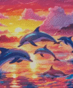 Dolphins At Sunset Diamond Painting