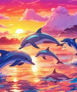Dolphins At Sunset Diamond Painting
