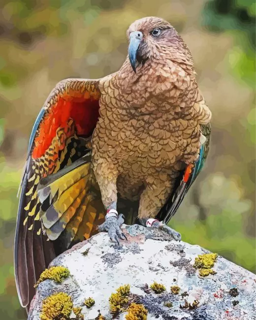 Kea Bird on a stone Diamond With Numbers Kea Bird On A Stone Diamond Painting