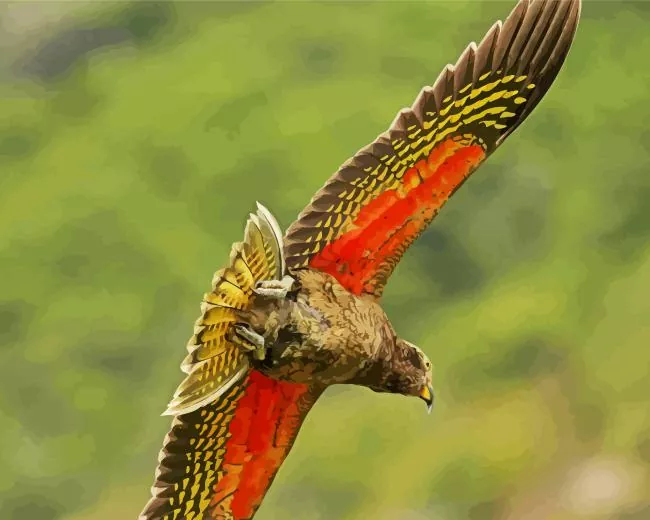 Kea Bird with red wings Diamond With Numbers Kea Bird With Red Wings Diamond Painting
