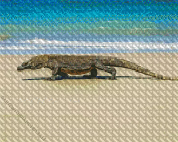 Komodo Dragon in the beach Diamond By Numbers Komodo Dragon In The Beach Diamond Painting
