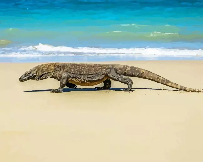 Komodo Dragon in the beach Diamond Paintings Komodo Dragon In The Beach Diamond Painting