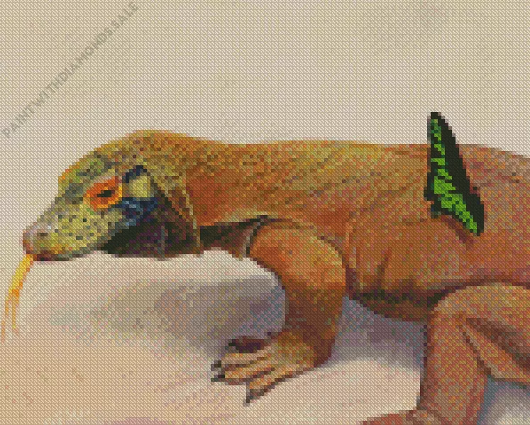 Komodo dragon and butterfly Diamond By Numbers Komodo Dragon And Butterfly Diamond Painting