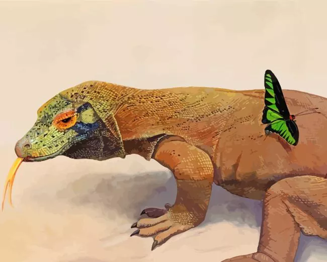 Komodo dragon and butterfly Diamond Paintings Komodo Dragon And Butterfly Diamond Painting