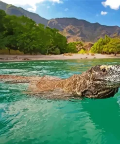 Komodo Dragon Swimming Diamond Painting
