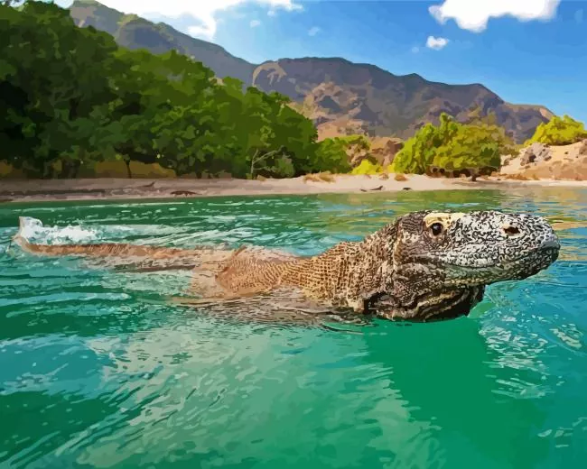 Komodo dragon swimming Diamond Paintings Komodo Dragon Swimming Diamond Painting