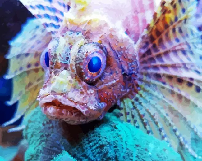 Lionfish head Diamond With Numbers Lionfish Head Diamond Painting