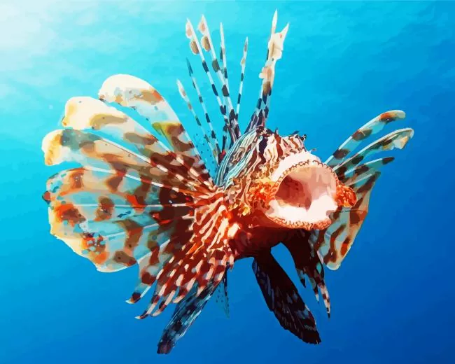 Lionfish with opened mouth Diamond With Numbers Lionfish With Opened Mouth Diamond Painting