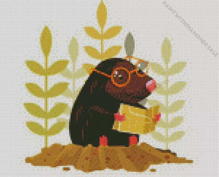Mole reading a book Diamond By Numbers Mole Reading A Book Diamond Painting