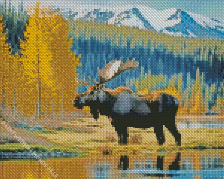 Moose among the trees Diamond By Numbers Moose Among The Trees Diamond Painting